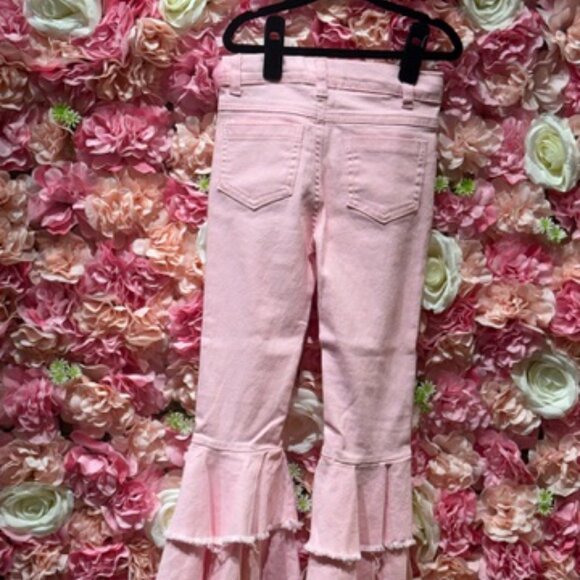 Pink double bell bottom jeans- girls - Picture 2 of 3